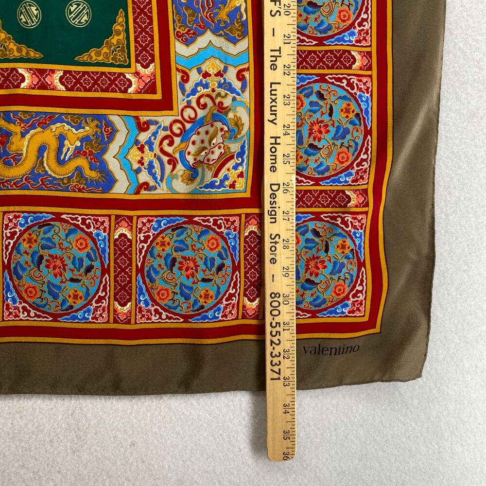 VALENTINO Scarf Silk Hand Rolled Persian Bandana Square Red Gold 31" x 33" VTG - Picture 10 of 12